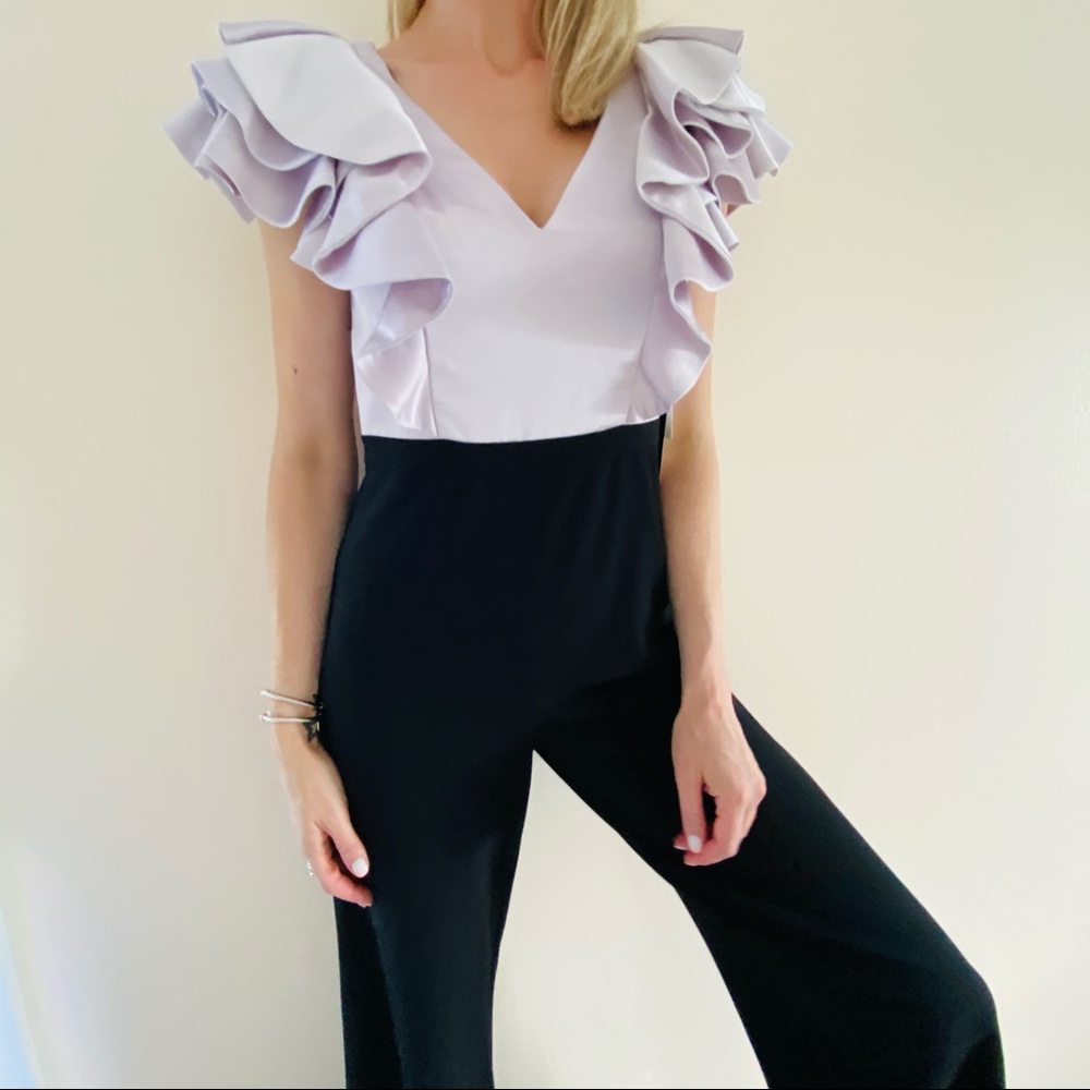 New Aidan Mattox Bodice Ruffle Cap Jumpsuit $295